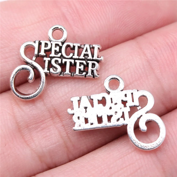 20pcs 19x16mm Antique Silver Color Special Sister Charms Pendant For DIY Jewelry Making Jewelry Craft Findings