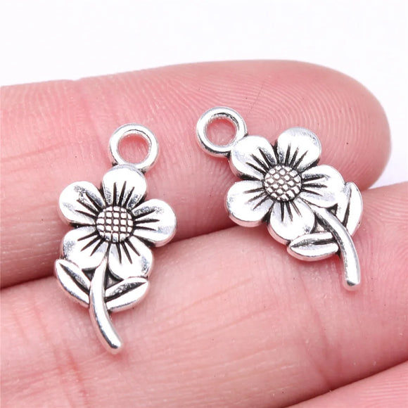20pcs 21x11mm Antique Silver Color Double-Sided Flower Charms Pendant For DIY Jewelry Making Jewelry Craft Findings