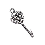 20pcs 28x11mm Antique Silver Color Flower Key Charms Pendant For DIY Jewelry Making Handmade Jewelry Craft Findings