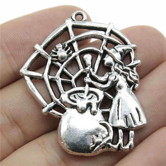 2pcs 40x33mm Antique Silver Color Poisonous Spider Cobweb Sorcery Witch Charms Pendant For DIY Jewelry Making