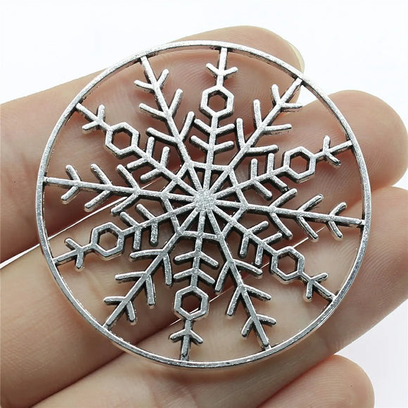 2pcs 47x47mm Antique Silver Color Hollow Round Snowflakes Charms Pendant For DIY Jewelry Making Jewelry Craft Findings