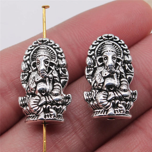 WYSIWYG 2pcs/lot Charms Double-Sided Indian God Of Wealth Ganesha 14x22mm Antique Silver Color Elephant Beads For Jewelry Making