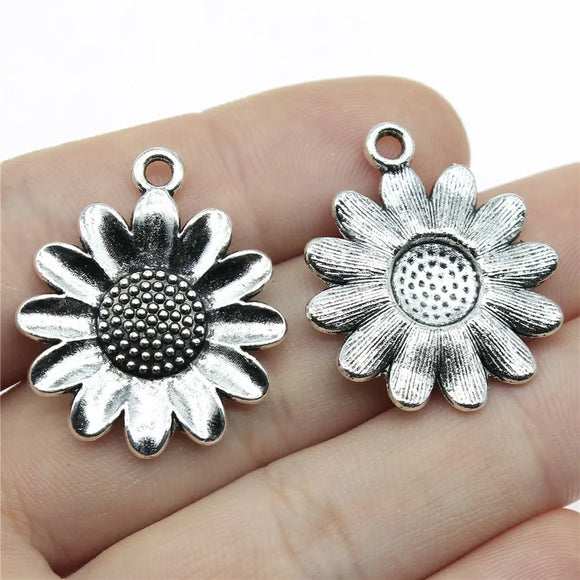 3pcs 30x25mm Antique Silver Color Sunflower Flower Charms Pendant For DIY Jewelry Making Jewelry Craft Findings