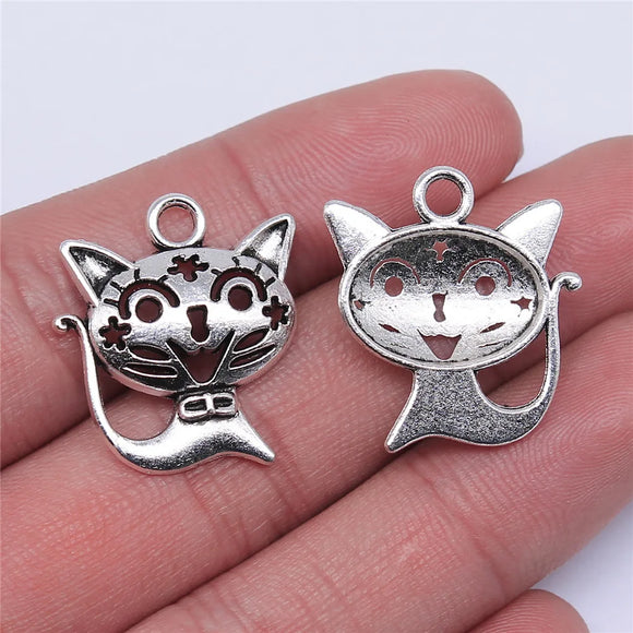 4pcs 24x21mm 2 Colors Smile Cat Charms Pendant For DIY Jewelry Making Handmade Jewelry Craft Findings