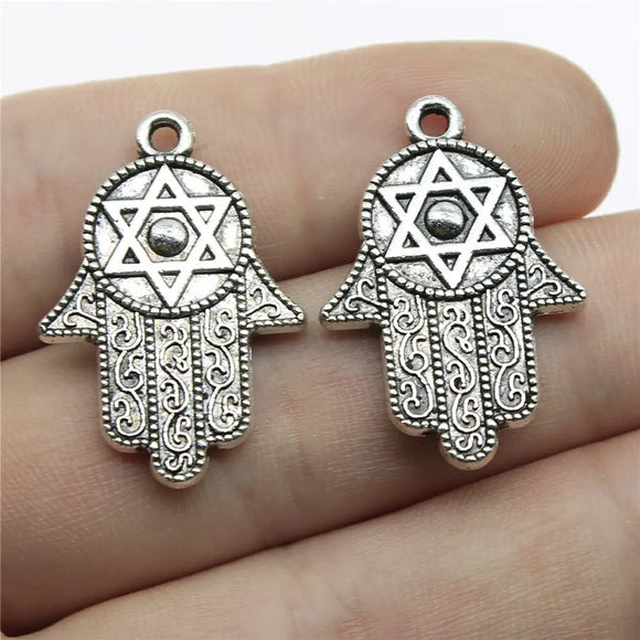 4pcs 28x19mm 2 Colors Hand With Star Of David Charms Pendant For DIY Jewelry Making Handmade Jewelry Craft Findings