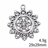 4pcs 29x29mm Antique Silver Color Round Flower Of Life Charms Pendant For DIY Jewelry Making Jewelry Craft Findings