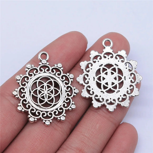 4pcs 29x29mm Antique Silver Color Round Flower Of Life Charms Pendant For DIY Jewelry Making Jewelry Craft Findings