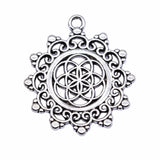 4pcs 29x29mm Antique Silver Color Round Flower Of Life Charms Pendant For DIY Jewelry Making Jewelry Craft Findings