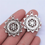4pcs 29x29mm Antique Silver Color Round Flower Of Life Charms Pendant For DIY Jewelry Making Jewelry Craft Findings