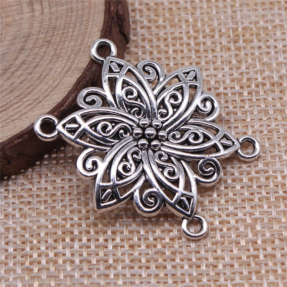 4pcs 33x31mm Antique Silver Color Body Chain Flower Porous Connector For Jewelry Making DIY Jewelry Findings
