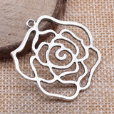 4pcs 37x36mm Antique Silver Color Hollow Rose Flowers Charms Pendant For DIY Jewelry Making Jewelry Craft Findings