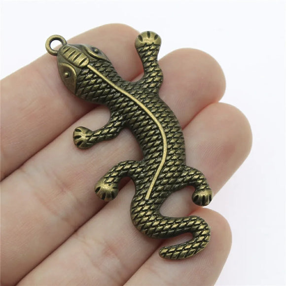 4pcs 59x25mm Antique Bronze Color Gecko Lizard Charms Pendant For DIY Jewelry Making Handmade Jewelry Craft Findings