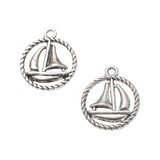 10pcs 19*16mm dark silver color 2sided round rim sailing boat design charms  EF2872