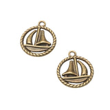 10pcs 19*16mm dark silver color 2sided round rim sailing boat design charms  EF2872