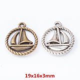 10pcs 19*16mm dark silver color 2sided round rim sailing boat design charms  EF2872
