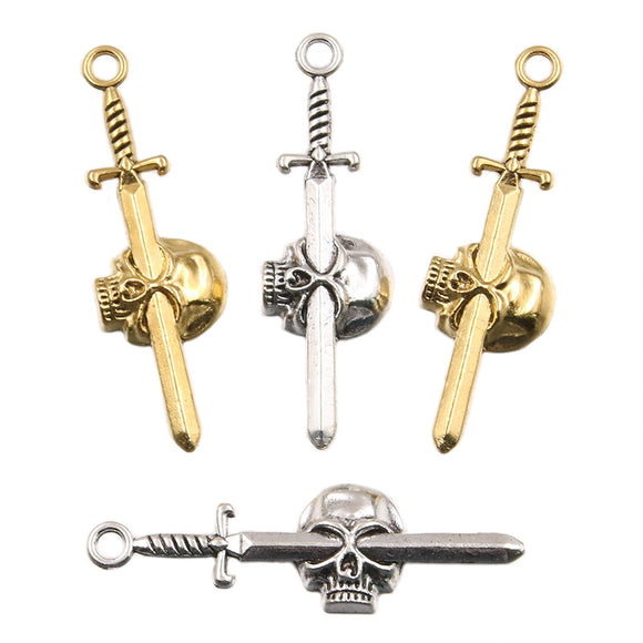 5 Pcs/Lot 56*17mm Antique Silver Punk Gothic Style Skull  Sword Charms  Pendant DIY Handmade Necklace For Jewelry Making ef4407