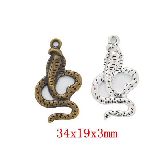 10pcs 35x18mm Cobra Snake Charms For Jewelry Making Vintage Antique Bronze Color Jewelry Findings ef4529