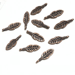 50pcs 17mmx5.8mmx2mm Copper feather charms h0358