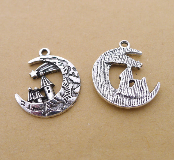 18x23mm 10pc Moon and Star Antique Silver Alloy Jewelry Accessory h0577