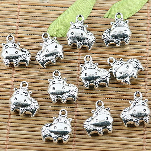 6pcs tibetan silver color flowers animal charms EF2437