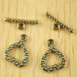 12sets dark gold-tone studded heart toggle clasps h1342