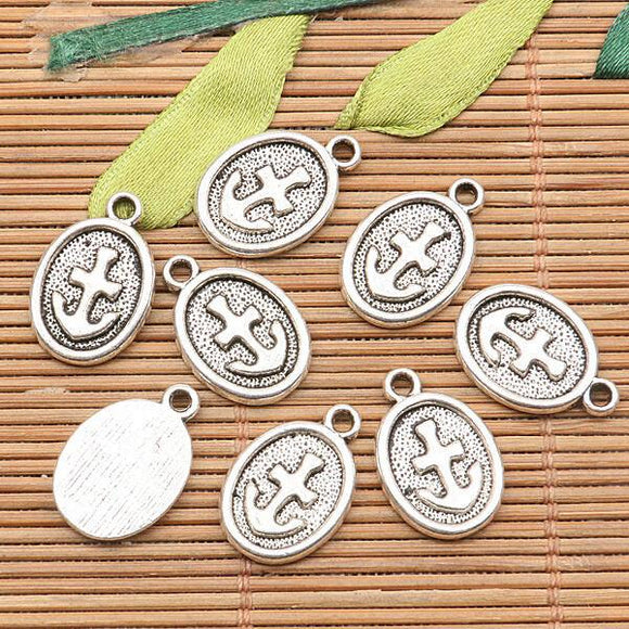 12pcs tibetan silver tone oval-shaped anchor pattern charms EF2575