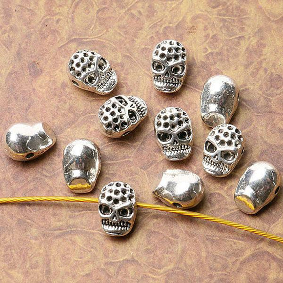 Tibetan silver plated skull charm beads  30pcs  EF3538