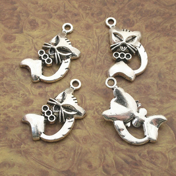 6pcs Tibetan Silve cat & heart charm pendants X0139