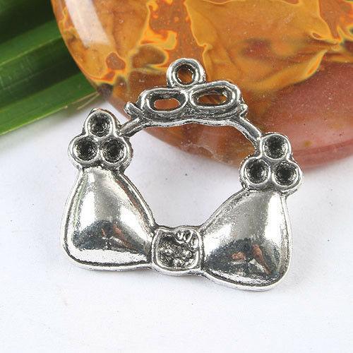 10pcs dark silver tone flower bra charm h3418