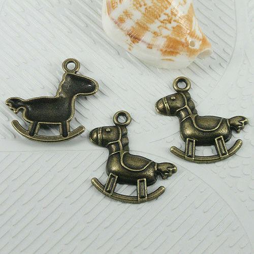 14pcs antiqued bronze tone little rocking horse design charms EF0572