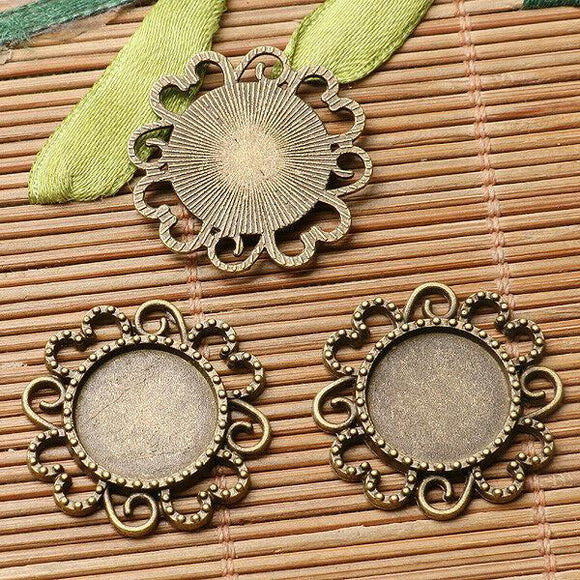 8pcs antiqued bronze color floral rim round cabochon setting in 18mm EF2996