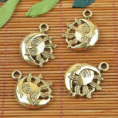 8pcs dark gold tone 2sided sun and moon faced design pendant h3980