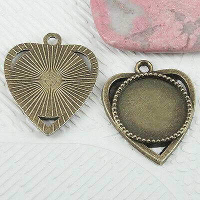 6pcs antiqued bronze color heart shaped round cabochon setting EF0673