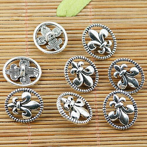 15pcs tibetan silver tone oval shaped flower connector charms EF1589