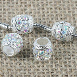 Fashion Multi-color Crystal big hole European loose bead in silver color to Pick