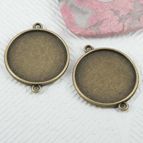 6pcs antiqued bronze 2sided round 25mm  cabochon setting connector EF0696