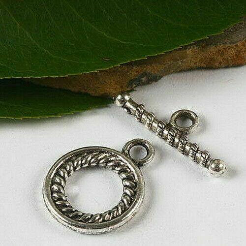 10sets tibetan silver color 2sided Round 16mm toggle clasp H2869