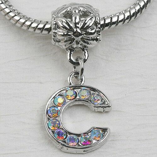 C Letter Alphabet Rhinestone Dangle Pendant European Bead Charms 1pc LT0003