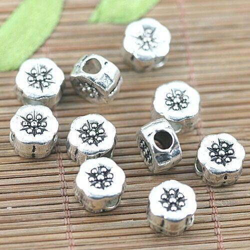 8pcs tibetan silver color 2sided flower design  loose beads  H1491