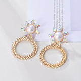 Fashion Jewelry Stud Earring Pearl Colorfull Diamond Round Chains Earring