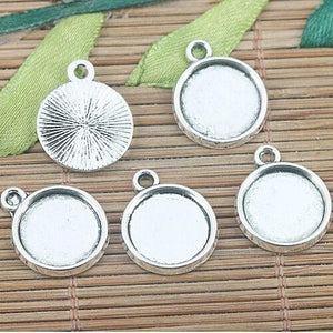 10pcs tibetan silver color round cameo cabochon setting DIY charms EF1269