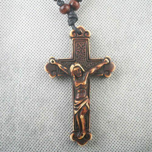 1pc cross design Imitate with wooden beads Pendant Necklace C829