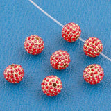 Round 10mm Red Rhinestones Alloy Spacer Bead Gold color 4pc CA01