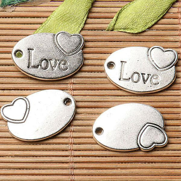 Tibetan silver plated oval love heart charm pendants   10pcs  EF3560