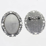 Lote de 2 cabujón ovalado de color plata tibetana de 25 x 35/25 x 18 mm, 30 x 40 mm y 13 x 18 mm, con diseño de broche.