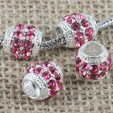 Fashion Multi-color Crystal big hole European loose bead in silver color to Pick