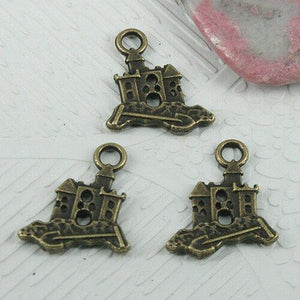 20pcs antiqued bronze color 2sided castle design charms EF0668