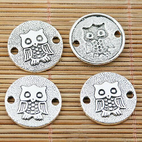 10pcs tibetan silver tone round shaped owl pattern connector EF1557