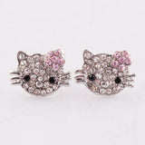 4 PairS Clear Pink flower Crystal cute cat Earrings Stud Earbob RY38