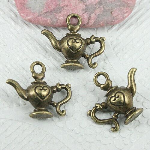 10pcs antiqued bronze color 2sided pattern heart teapot charms EF0909